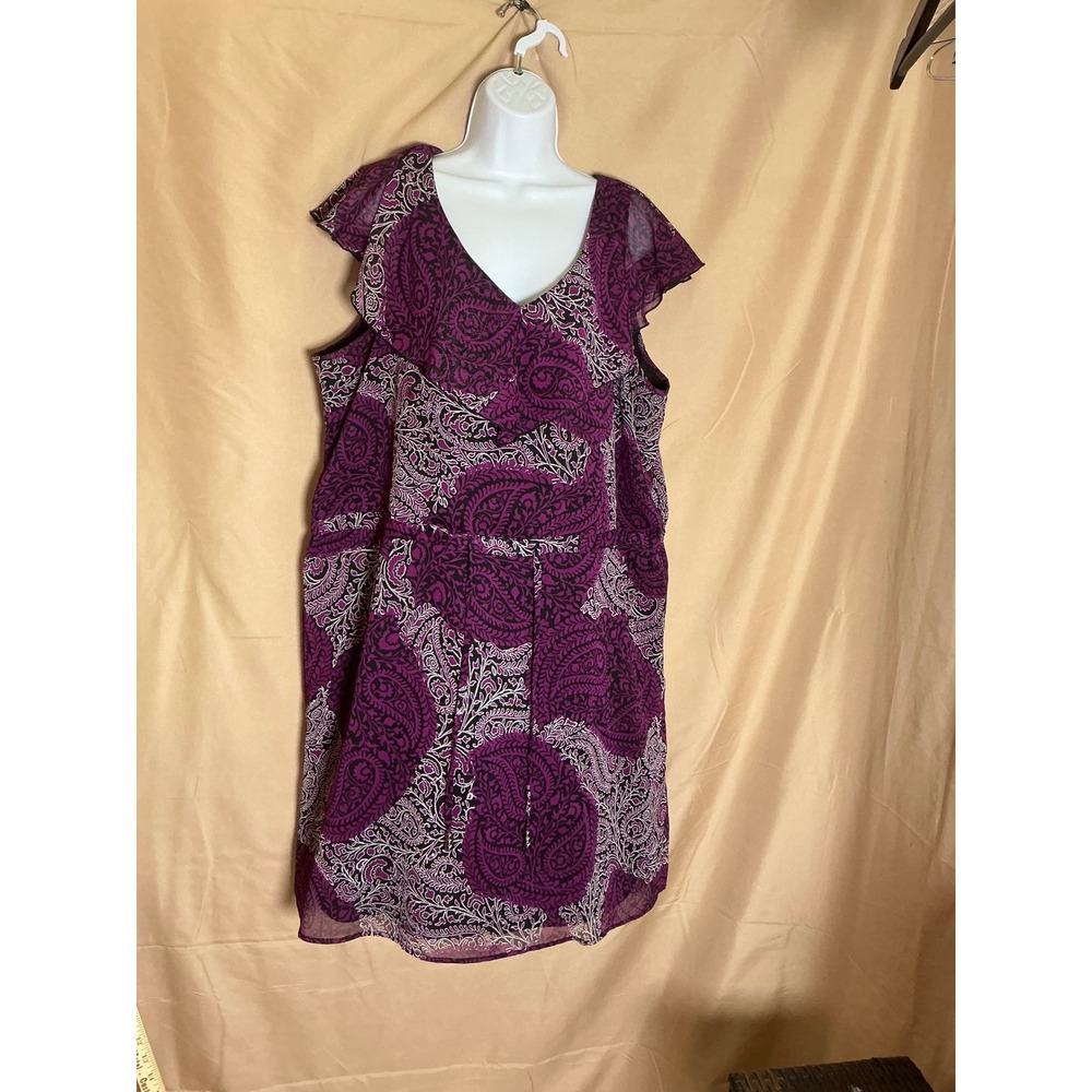 Fashion Bug Paisley Dress Womens 1X Purple Excellent Ruffle‎ V-Neck Chiffon Boho